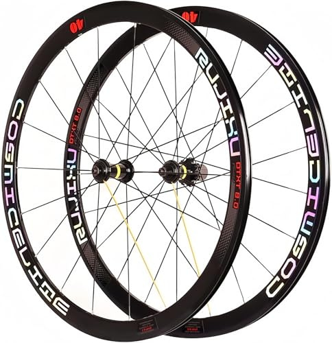700C Rennrad-Laufräder mit C/V-Felgenbremse, 7-, 8-, 9-, 10- und 11-Fach-Kassette, 40-mm-Drahtreifen mit Schnellspanner, doppelwandige Felgen Red,50mm