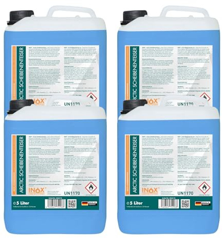 INOX® - Schnell wirkender Scheibenenteiser 4x5l | Effektiver Scheibenenteiser Nachfüller | Scheiben Enteisen ohne Kratzen | Schlierenfreies Scheibenenteisen | Wirksam bis -40 Grad
