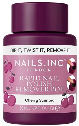 Nails.INC Rapid Nail Polish Remover Pot, Formulated with Collagen to Promote Nail Strength and Growth, Cherry Scented, Acetone Free, Cruelty Free, Vegan, 50ml