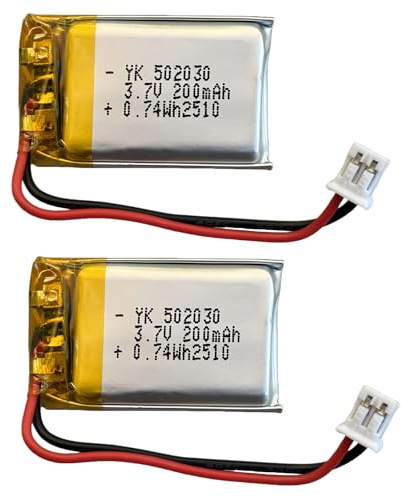 2er Set 3,7V 200mAh LiPo Akku 502030, JST 2.0 Stecker, wiederaufladbar, für DIY Projekte, RC Modellbau, Drohne, LED und kleine elektronische Geräte