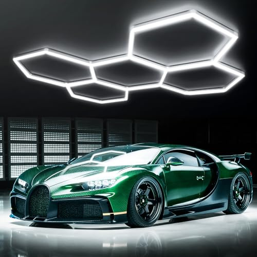 VLUMIERE Hexagon Garage Lights 5 Hex 192W LED Ceiling Lightsing for Garage | 21120LM 6500K Super-Bright LED Ceiling Lights for Garage, Workshop, Gym, Basement, Auto Detailing Studio, and Car Care Shop