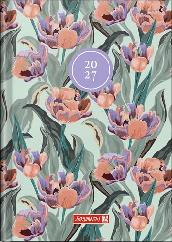 BRUNNEN 1079615017 Buchkalender Mod. 796 2027 Botanical A5, Papier: 2 Seiten = 1 Woche, halbstündliche Einteilung von 7-20 Uhr, nicht Sa. und So.