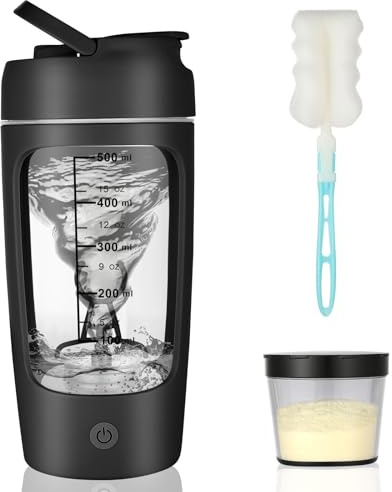 BUTBU Shaker Elettrico, Ricaricabile Tramite Usb-C, Fatto Tritan, Prova Di Perdite, Funzione Autopulente, Per Frullati Proteici E Frullati Sostitutivi Dei Pasti-650 Ml* Nero (Con Pennello A Spugna)