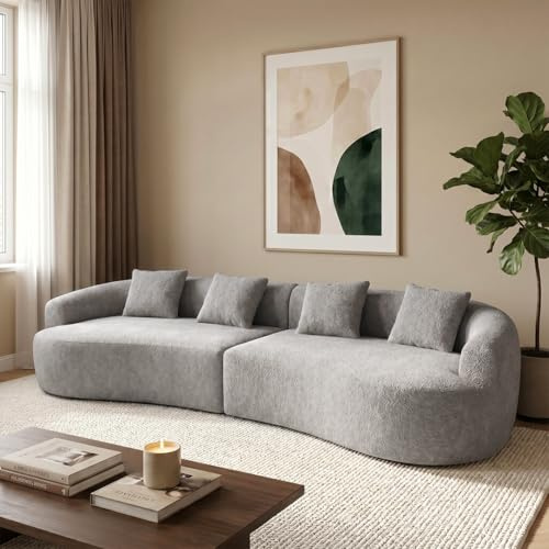 skølm Loki Cloud Couch Teddy-Bouclé, 4-Sitzer, Grau, 4 Kissen, 330 cm breit
