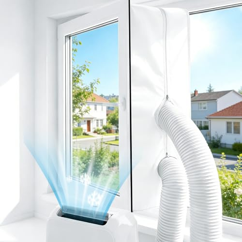 Portable Air Conditioner Window Seal with Non-Slip Two-Way Zippers for Mobile Air Con Units & Tumble Dryers – 400cm Universal Air Conditioner Window Seal with Waterproof PU Coating (400cm x 30cm)