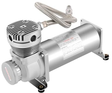 Compresor de aire 12 V 200 PSI, compresor portátil de alta presión con motor de cobre para neumáticos de coche, suspensión plateada