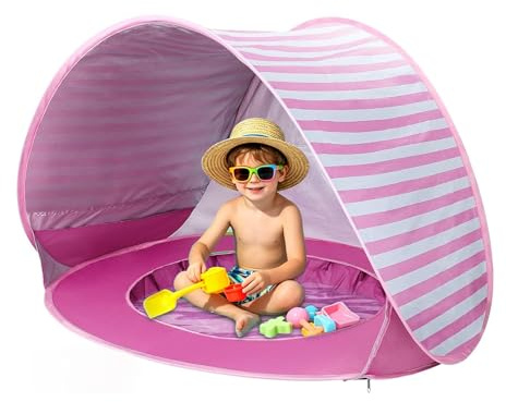 Tente de plage pour bébé - Protection UV 50+ Pop Up - Piscine pour bébé avec protection solaire - Tente de plage pliable - Pour vacances à la plage - Rose