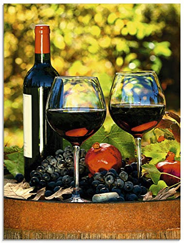 ARTland Wanddeko Glasbilder Wandbild Glas Bild einteilig 60x80 cm Hochformat Toskana Italien Rotwein Früchte Obst Fass Herbst Blätter T5OI