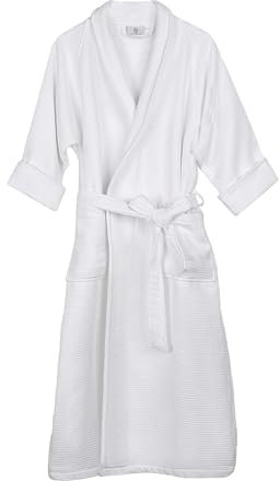Superior Langstapeliger Baumwoll-Bademantel, Waffelmuster, Unisex, Weiß, Größe L