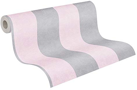 A.S. Création Papier peint intissé - Tapisserie papier peint à rayures en rose et gris - Papier peint pour différentes pièces - Papier peint mural de 10,05 m x 0,53 m