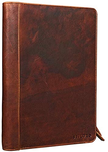 STILORD 'Julius' Vintage Konferenzmappe Leder Schreibmappe Aktenmappe Dokumentenmappe A4 Organizer 12 Zoll Tablettasche echtes Rindsleder, Farbe:Kara - Cognac