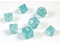 shibby 7 polyedrische Glitzer Würfel für Rollen- und Tabletopspiele in hellblau mit Beutel