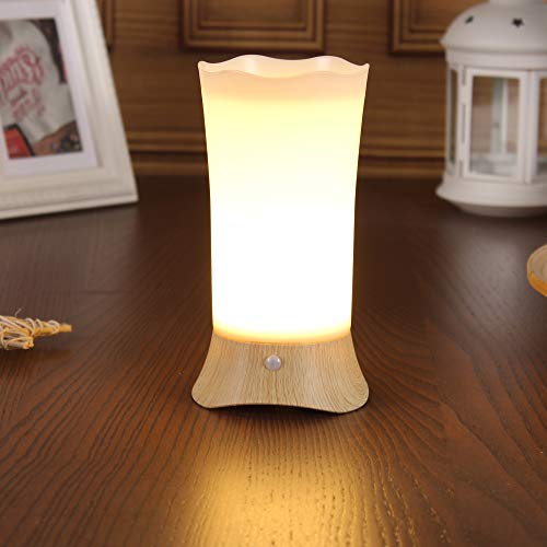 WRalwaysLX Lampe de chevet avec détecteur de mouvement LED Fonctionne avec 3 piles AA pour le salon, la chambre, la salle de bain, le couloir, la cuisine (Oak)