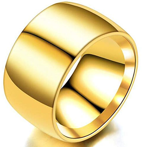 Jude Jewelers 12mm Stainless Steel Classical Simple Plain Wedding Band Ring (Gold, 13)