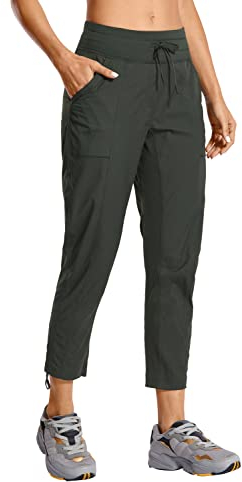 CRZ YOGA Damen Sport Jogginghose Leichte Schnelltrocknende Freizeithose Yoga Pant mit Tasche - 63.5cm Olivgrün 36