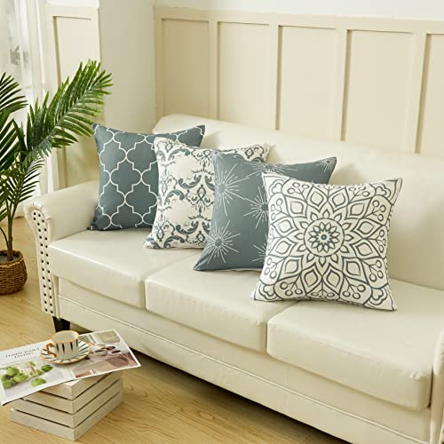 Alishomtll 4er Set Dekorative Kissenbezug Outdoor Kissenbezug Zierkissenbezüge Vintage Kissenhülle mit Reißverschluss für Couch Zimmer 50 x 50 cm, Grau