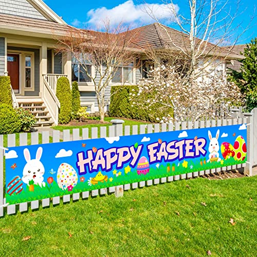 HOWAF Frohe Ostern Banner für Ostern Party Dekoration, Langes Stoff Ostern Banner für Ostern Wand Garten Draußen Dekoration, für Ostern Party Spiel Aktivität Hintergrund Dekoration, 5,9 * 0,98 Fuß