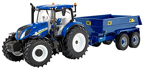 New Holland T6 Tractor With Trailer Playset, Collectable Toy Compatible With 1:32 Scale Farm Animals and Toys, Suitable for Collectors and Children From 3 Years