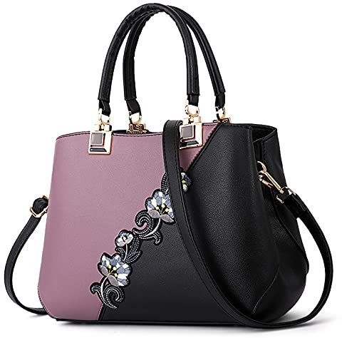 DIRRONA Borsa Donna Grande in PU Impermeabile – Borsa 3-in-1 a Mano e a Spalla, Elegante con Fiori e Design Bicolore, Ideale per Uso Quotidiano Casual Viaggio Lavoro e Festa Viola