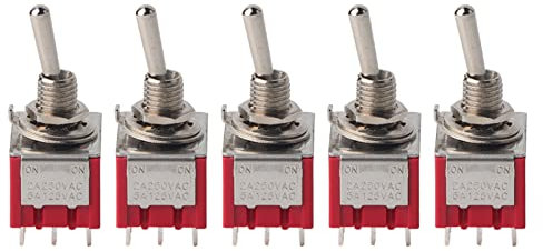 Jenngaoo 5 Stück Kleiner Federnder Kippschalter, MTS-302 2 Positionen Kippschalter 2A/250 5A/120 V AC 6 mm 9 Poliger Mini Miniatur Kippschalter