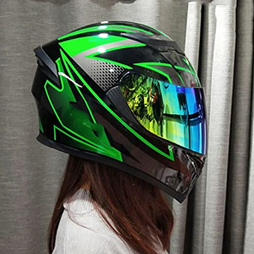 Integralhelm Motorradhelm Flip-Up Modular-Helm Sturzhelm Rollerhelm Erwachsener Herren & Damen Klapphelm Full-Face Motorcycle Helmet Stoßfester Mopedhelm DOT/ECE-Zertifizierung,Grün,L