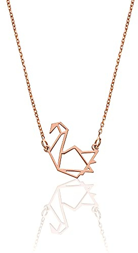 AKA Gioielli® - Origami Schwan Anhänger Halskette 925 Silber Rosegold Geschenke für Mädchen und Damen