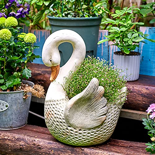 Swan Pflanzgefäß für Garten, 29 x 23 x 39 cm, Tier-Sukkulenten-Blumentopf, Magnesiumoxid, kreative Pflanzen, Topfbehälter, Ornamente für Heimdekoration