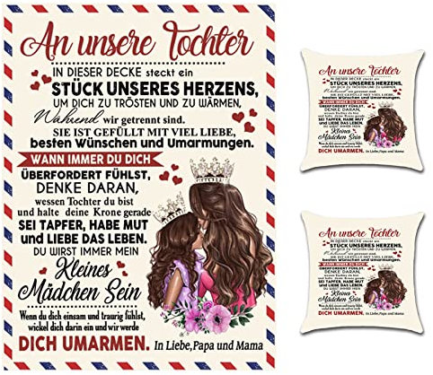 Kuscheldecke Personalisierte Decke An Meine Tochter Von Papa und Mama,Deutsche Briefdecke Eltern für Töchter Positiv Ermutigen Wohndecke Geschenk Mit 2 Kissenbezug (Eltern zu Tochter, 150 x 200 cm)