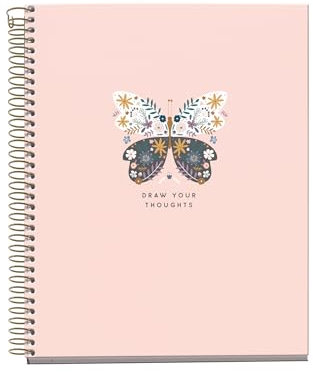 Miquelrius MR46597 Notizbuch, A5, recycelt, kariert, 5 mm, 120 Blatt, 4 farbige Streifen, Kollektion Sweet Butterflies, rosa Schmetterlinge