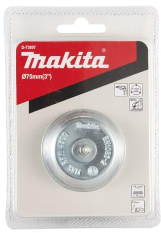 Makita D-73807 Topfbürste Ø 75 mm, gezopft, verzinkter Stahldraht, 6 mm Rundschaftaufnahme, Drahtbürste zum Entrosten, Entzundern, Aufrauen und Reinigen von Stahl