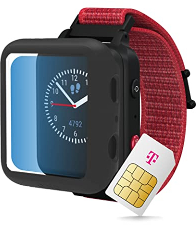 ANIO 5 Kinder Smartwatch, Protector Case + Telekom SIM-Karte 30€ Amazon-Gutschein nach Registrierung - Kinderuhr mit GPS und Anruf Funktion, Nachrichten, Schulmodus, SOS, App Made in Germany, Rot