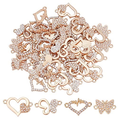 SUPERFINDINGS 64 Stück Legierungsglieder Verbinder Schmetterlingsherz Strass Diamantverbinder Goldener Schmetterling 2 Loch Charm Glieder Zum Basteln von Schmuck