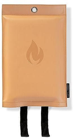 Hochwertige Löschdecke – Silikonbeschichtetes Glasfasergewebe EN 1869, Ideal für Küche, Haushalt, Fettbrände und Outdoor, Nordic Flame, Echtleder-Etui (Echtleder hell)