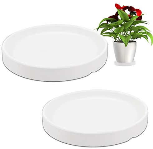 LNQ LUNIQI Runde Keramik-Untersetzer, Tropfschale, 2 Stück, für den Innenbereich, kleine Blumentöpfe, Zuhause, Garten, Outdoor, Blumentopf, weiße Untertassen