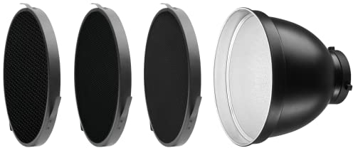 Rollei Refelktor-Set 70° mit Grids, 70 Grad Reflektor mit 3 verschiedenen Grids zur optimalen Lichtstreuung. Bowens S-Type Anschluss.