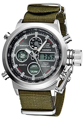 JewelryWe Orologi Sport Militare Nottilucente, Movimento al quarzo giapponese, Cinturino in Nylon Esterna Impermeabile, Orologi da uomo Digitale Multi Fuzioni