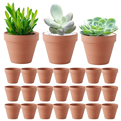 LUFEIS Vasetti terracotta piccoli, 24 Vasi in Terracotta, Vasi per Piante, Piante Vaso in Terracotta, Mini Cactus Piante Grasse Succulento Miniatura Ceramica Vasi, per Interni da Esterno, ID: 2 cm