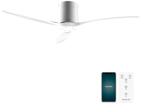 Cecotec Ventilador de Techo EnergySilence Aero 5500 Aqua IronWhite Connected, Motor DC 40W, Diámetro 132 cm, Bajo consumo, Wifi, Mando, Exteriores, Temporizador, Verano e invierno, Silencioso