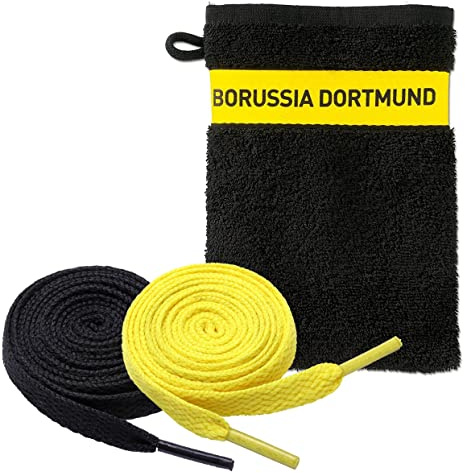 King of Trade BVB Waschhandschuh (schwarz) + 2 Paar Fan-Schnürsenkel