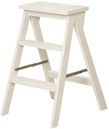 Tritthocker, klappbar, Tritthocker, Leiter, Holz, Holz-Tritthocker, Treppenstuhl – 3-Stufen-Leiter (Holzfarbe)/Weiß