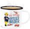 Emaille Becher Blechbecher - Tasse - Tatü Tata Großer Bruder Feuerwehrmann Sam I Großer Bruder werden - 300 ml - Weiß Schwarz - feuerwehrtasse feuerwerhman feuerwehr trinkbecher feuerwhrmann