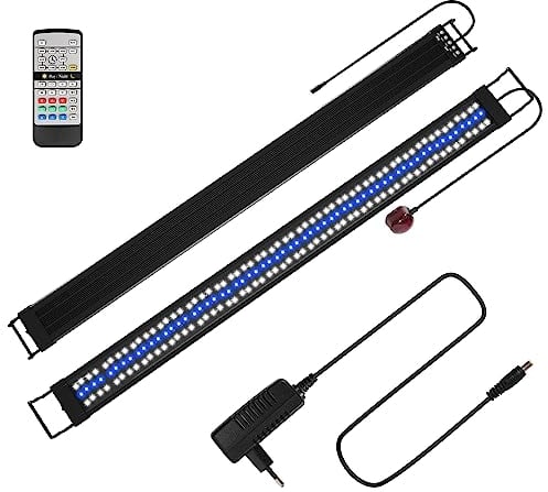Yakimz LED Aquarium Beleuchtung, Aquarienbeleuchtung 45W, 5 DIY-Modi, 24/7 Modus Aquarium Licht, einstellbare Helligkeit, 10-stufiges Dimmen, für 120-150cm Süßwasser-Aquarien