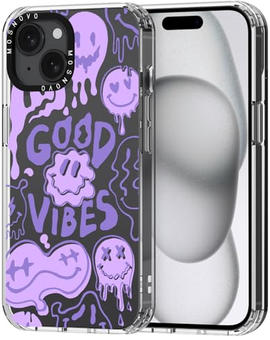 MOSNOVO für iPhone 15 Hülle – Durchsichtige, schlanke, stoßfeste TPU+PC-Handyhülle, [6,6 Fuß Fallschutz/Anti-Abziehen] - Gute Vibes
