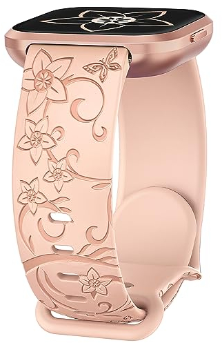 Wearlizer Floral Gravierte Armband Kompatibel mit Fitbit Versa 2/Versa/Versa Lite/Versa SE, Weiches Sport Silikon Niedliche Wilde Blumen Schmetterlinge Laser Ersatz Uhrenarmband für Damen Herren
