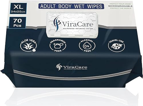 70 x Wet Wipes for Adults | Intimate Wipes with Aloe Vera | Biodegradable | Body Wipe for Adults No Shower | Shower Wipe | Extra Large | Size 34 x 20 cm | (1 Pack of 70) (350 Count (Pack of 1))