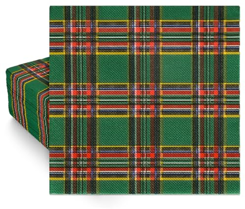 Whaline 80 Stück karierte Papierservietten Weihnachten Einweg-Servietten rot grün kariert dekorative Servietten für Partyzubehör Tischdekoration, 16,5 x 16,5 cm