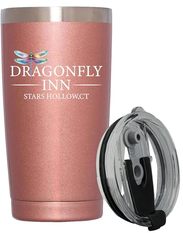 Dragonfly Inn Rose Glod Isolierte Trinkgläser aus Edelstahl, 590 ml, Gilmore Girls Merchandise – Frauengeschenke – Geburtstagsgeschenke