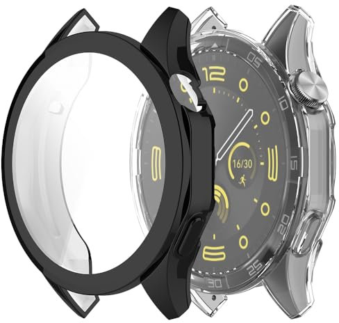 Msiall Compatible con estuche protector Huawei watch GT4 46mm, protector de pantalla de TPU flexible de protección completa, estuche protector de pantalla antirrayas con -Negro y transparente