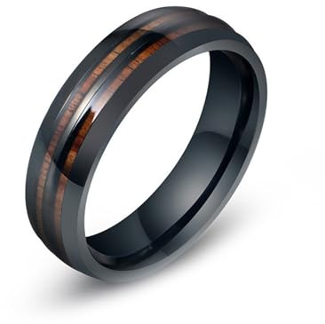 Epinki Bague Fantaisie Homme Acier Inoxydable 6MM Bois Poli Noir Mode Bijoux Bague Mariage Fiançailles