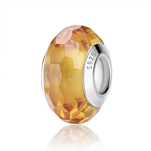Nbsameng - Colgante de cristal de Murano, plata de ley 925 para pulseras y collares Pandora, regalos para mujeres y niñas, corte de diamantes (amarillo), Plata